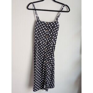 Berydress Midi  Sundress Size Large Navy  Blue Polka Dot A-Line Spaghetti Y2K
